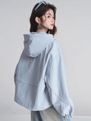 Hooded Zip-Up Windbreaker Jacket Light Blue