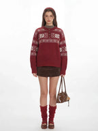 Vintage Red Fair Isle Henley Sweater - TEVQA