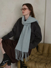 Electric Blue Bouclé Knit Scarf - View 8 | TEVQA