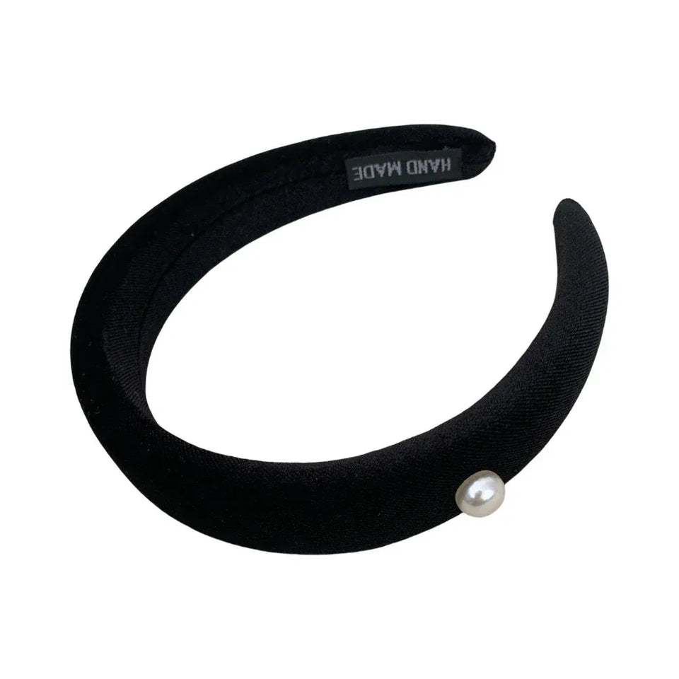 black padded headband with a single pearl accent Main image