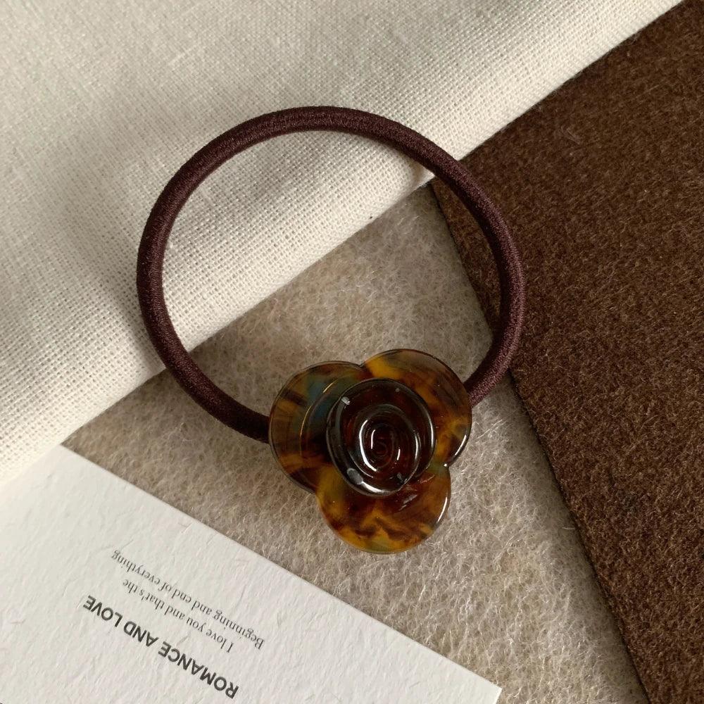 Acetate rose flower hair tie charm - View 10 | TEVQA