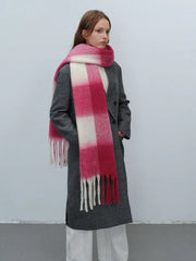 Extra Long Vintage Plaid Scarf with Tassels - View 8 | TEVQA