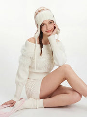 Coquette White Faux Mink Off-Shoulder Sweater - TEVQA