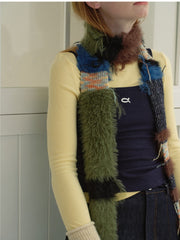 Mixed Texture Striped Skinny Scarf