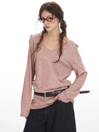 Vintage Slub Knit V-Neck Pocket Tee - TEVQA