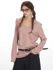 Vintage Slub Knit V-Neck Pocket Tee - TEVQA