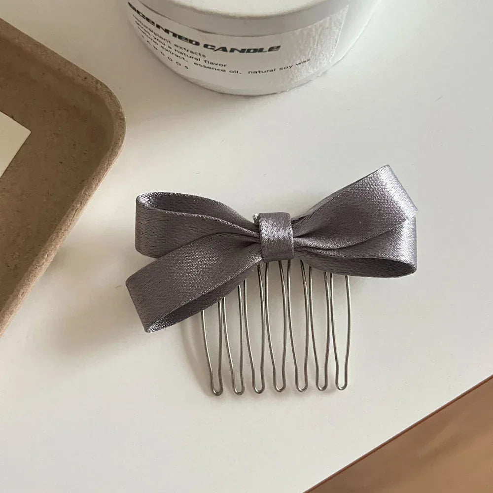 Satin bow hair comb pin - View 7 | TEVQA