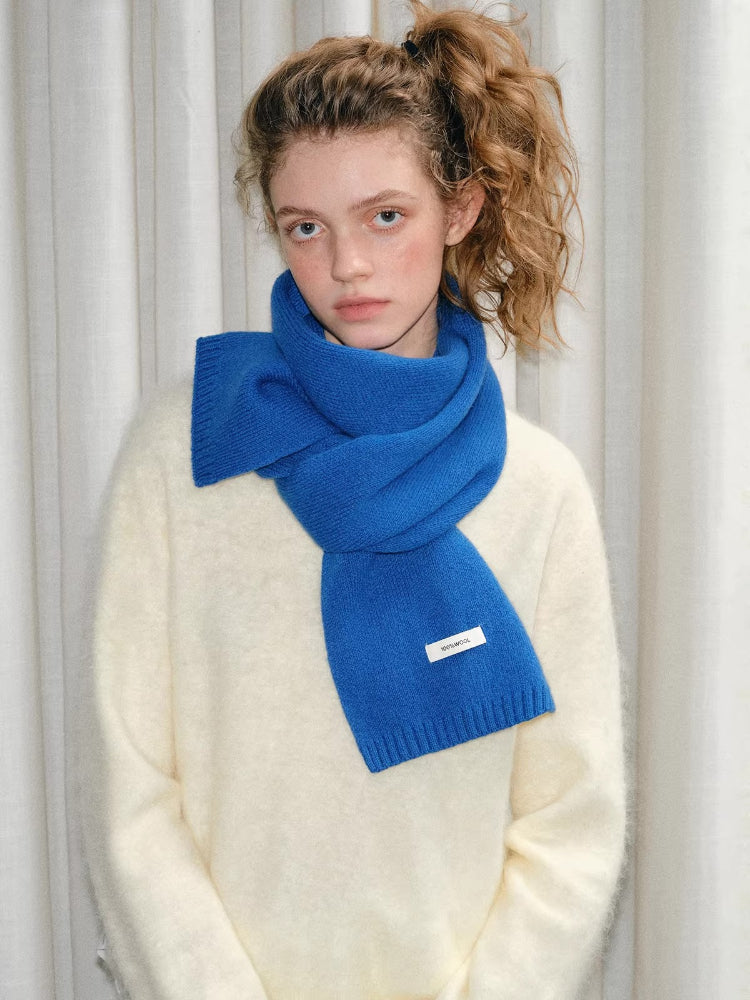 Solid Royal Blue 100% Wool Knit Scarf