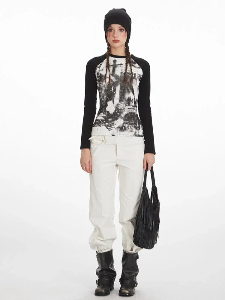 Y2K Grunge Aesthetic Graphic Raglan Tee - TEVQA