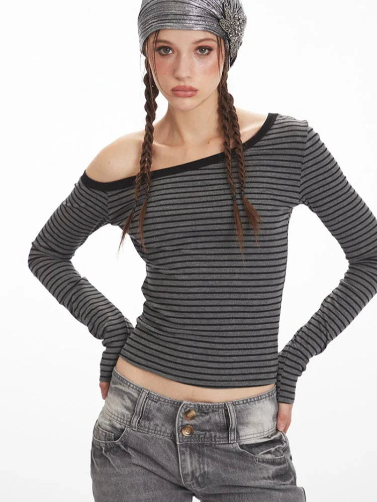 Asymmetrical Stripe Knit Top - View 6 | TEVQA
