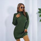 Cream white ribbed turtleneck sweater dress with tortoiseshell buttons - View 9 | TEVQA