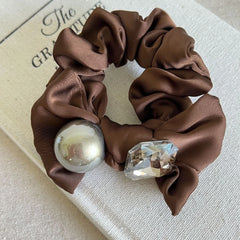 Crystal & Sphere Charm Satin Bow Scrunchie (3.5 Inch)