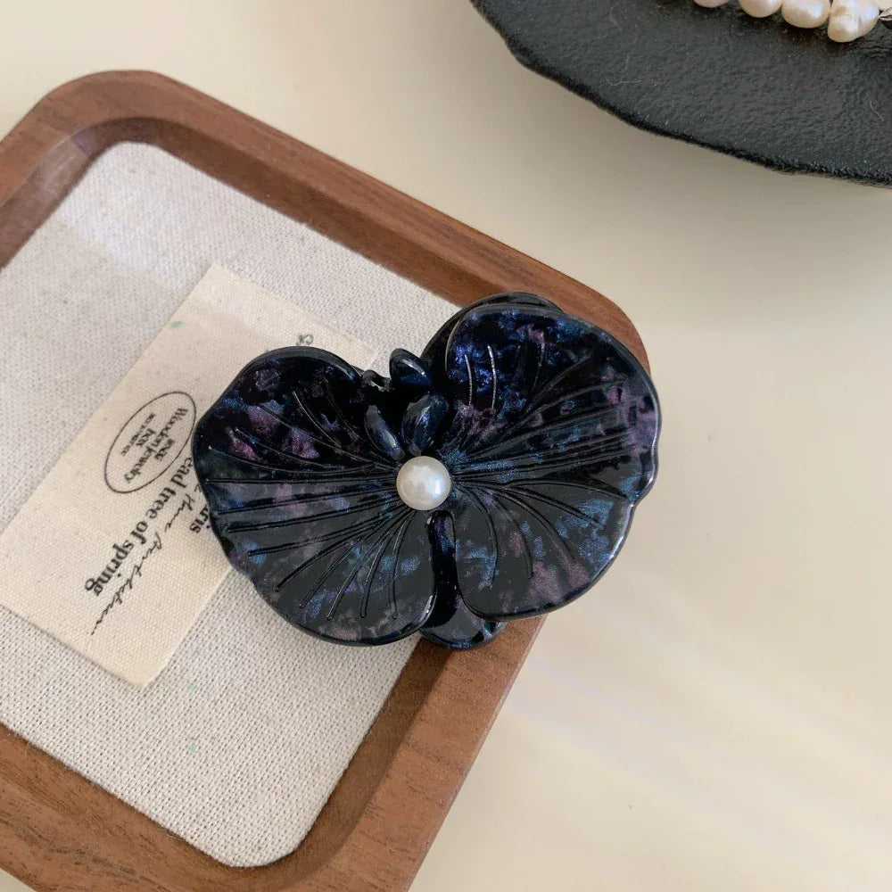 French Orchid Acetate Hair Clip with Pearl Accent - View 9 | TEVQA