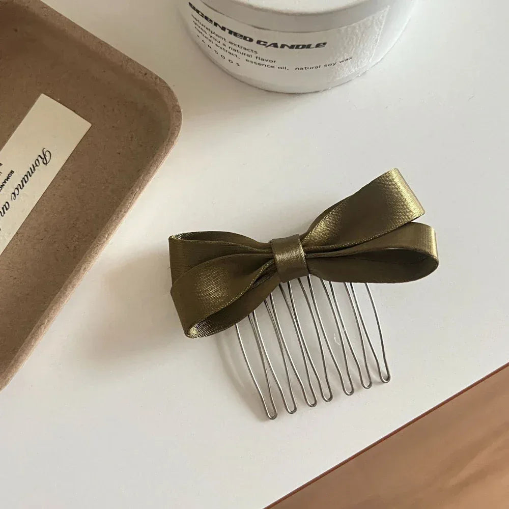 Satin bow hair comb pin - View 6 | TEVQA