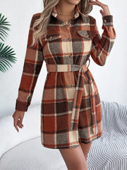 Green Plaid Belted Shirt Dress - View 15 | TEVQA
