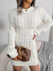 Cable Knit Mock Neck Mini Sweater Dress - View 7 | TEVQA