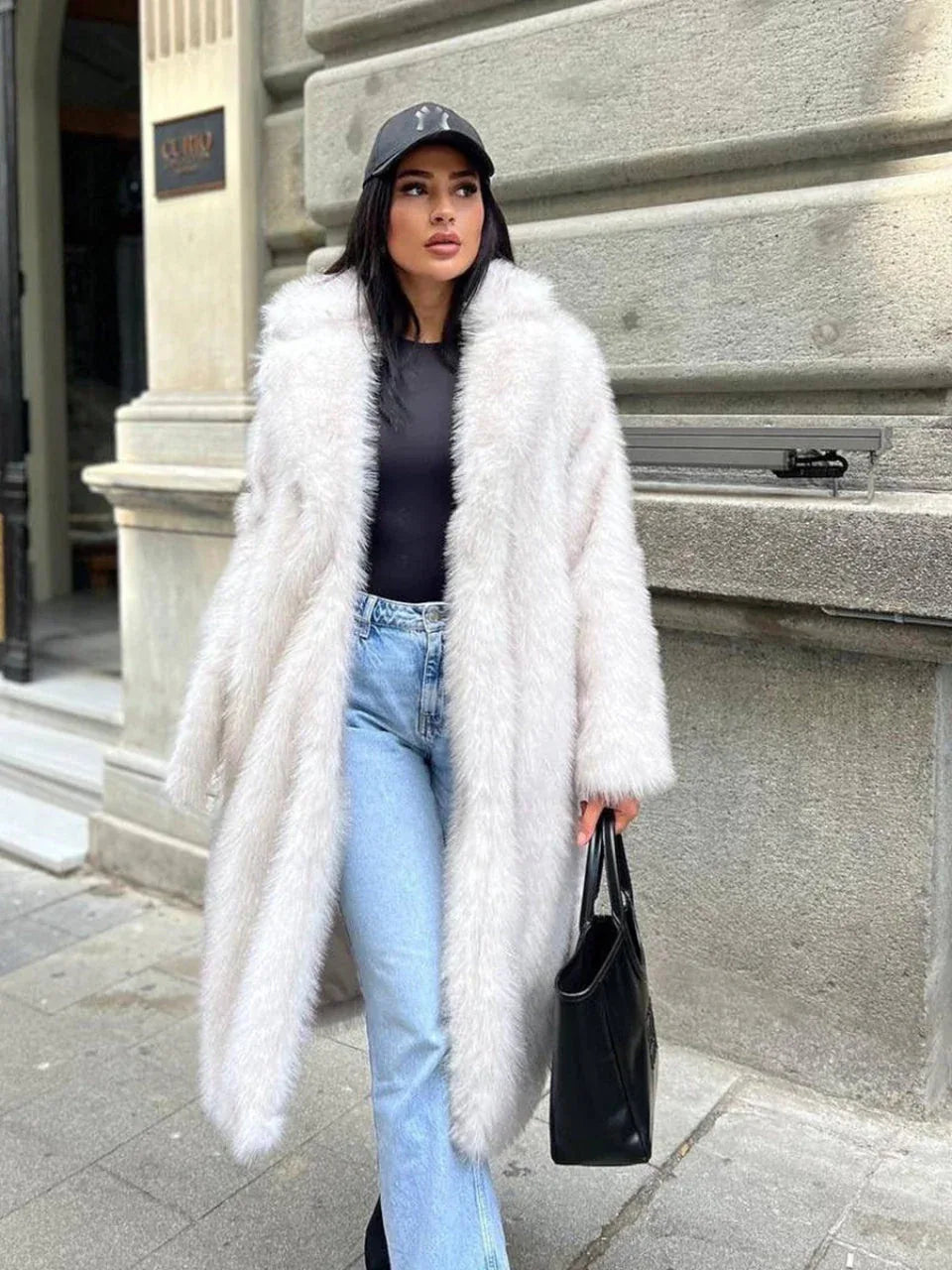 Long faux fur trench coat - View 6 | TEVQA