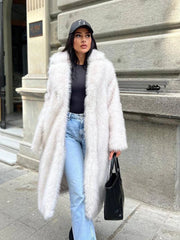 Champagne Luxe Long-Pile Faux Fur Trench - TEVQA