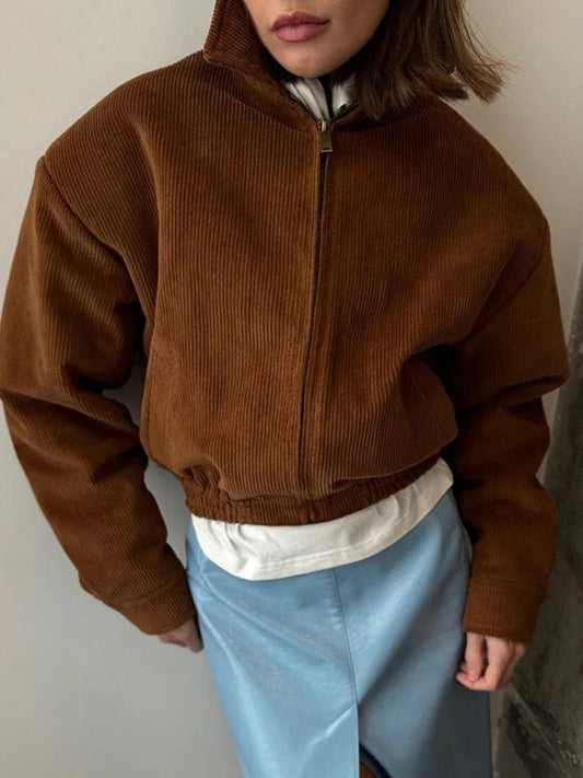 The Hazel Vintage Corduroy Bomber Jacket - TEVQA