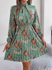 Vintage Pink Floral Pleated Dress - TEVQA