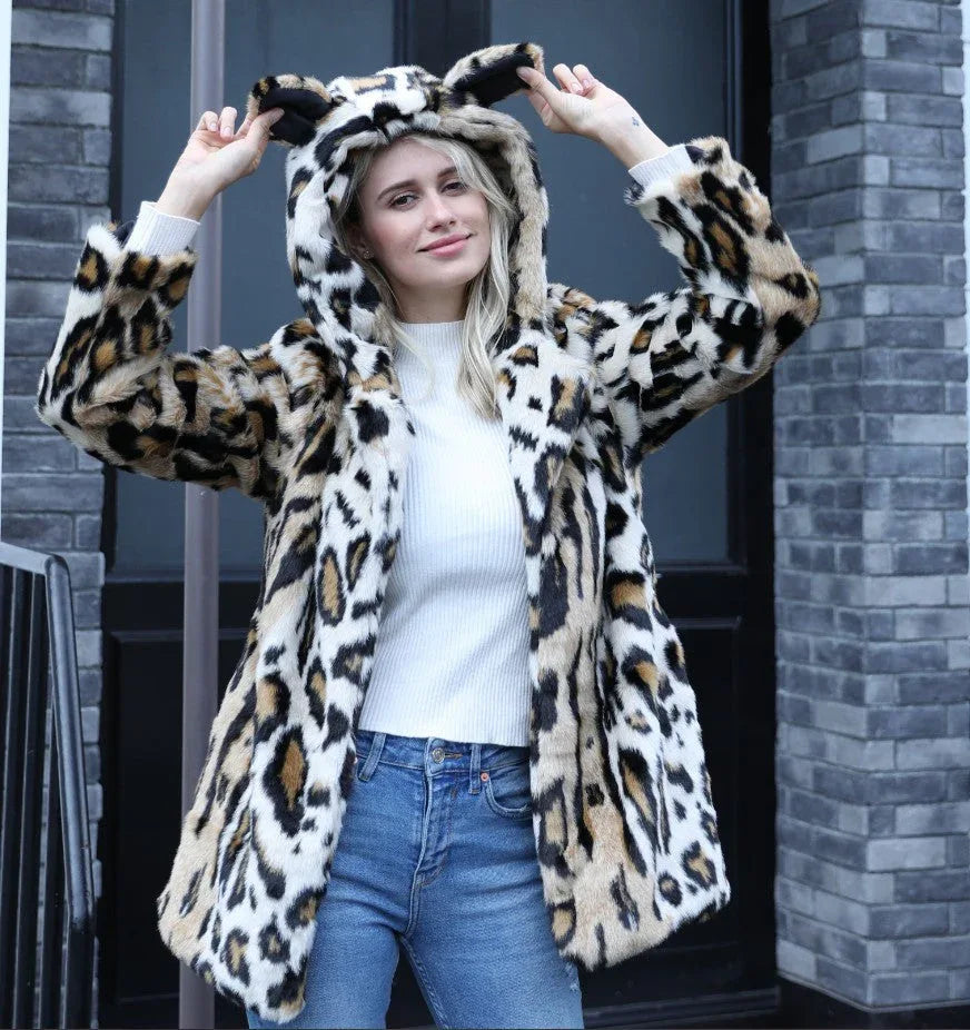Wildcat Leopard Print Faux Fur Coat - TEVQA