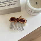 Acetate bow and pearl hair comb pin - View 7 | TEVQA