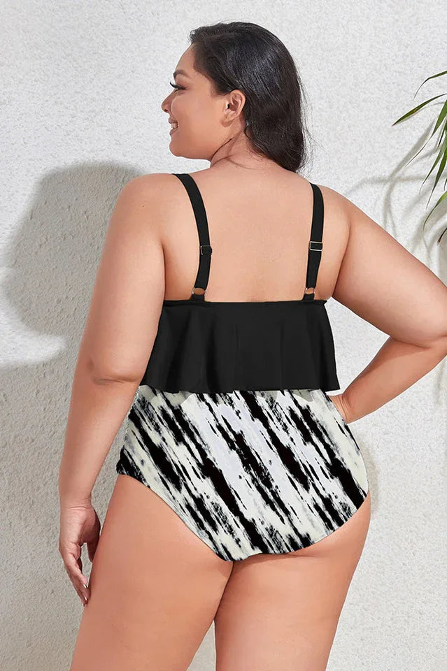 Floral high waist bikini set with ruffled overlay and adjustable straps - View 14 | TEVQA