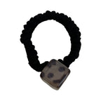 Black velvet scrunchie with a square leopard print pendant