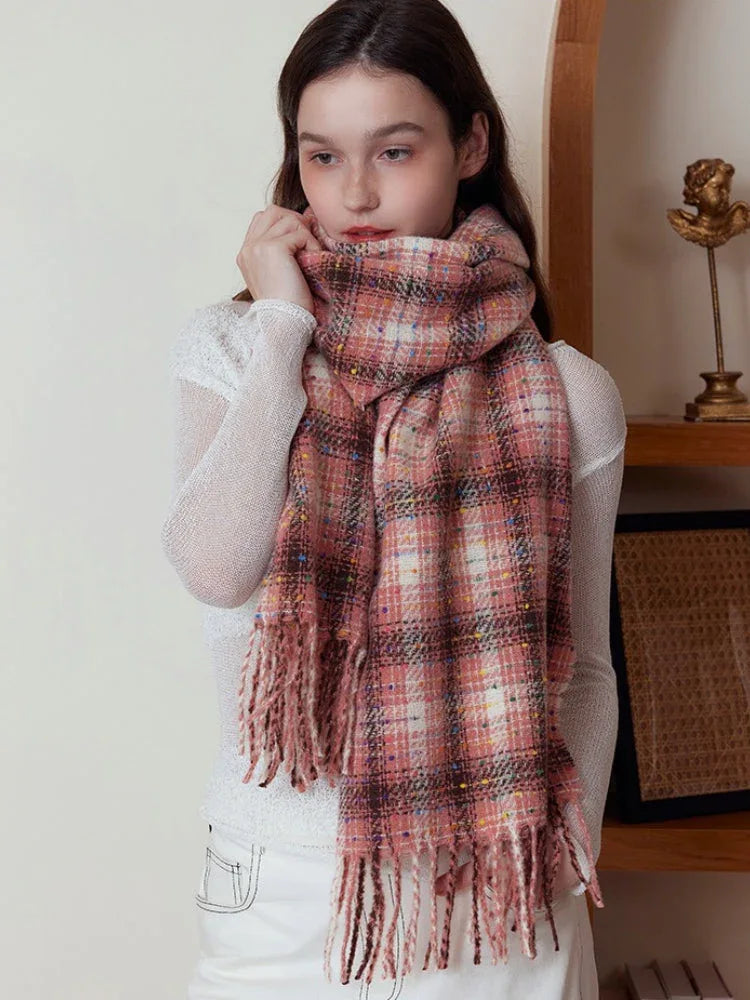 Oversized confetti knit scarf with rainbow speckles and fringe detail - View 10 | TEVQA