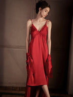 Satin Lace Nightgown and Robe Set - View 13 | TEVQA