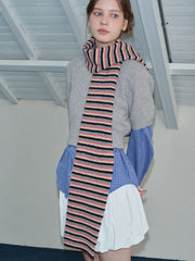 Soft Wool Blend Striped Knit Scarf