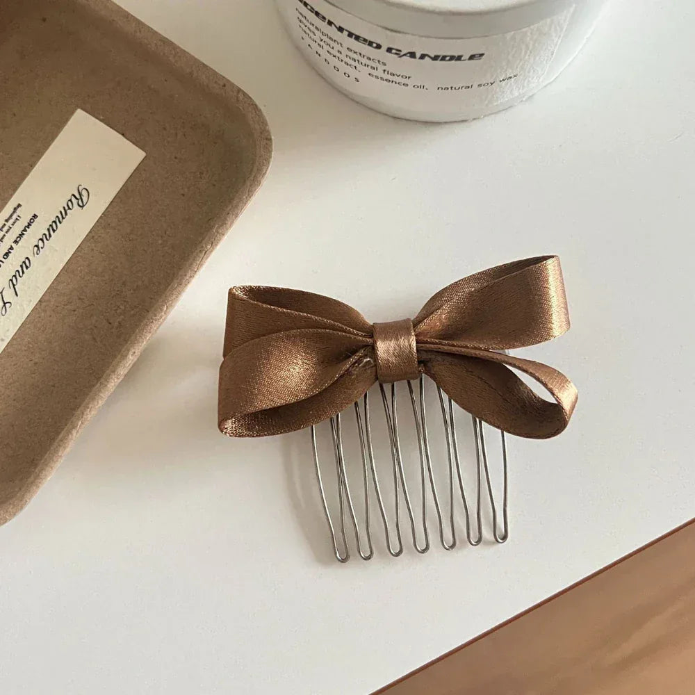 Satin bow hair comb pin - View 10 | TEVQA
