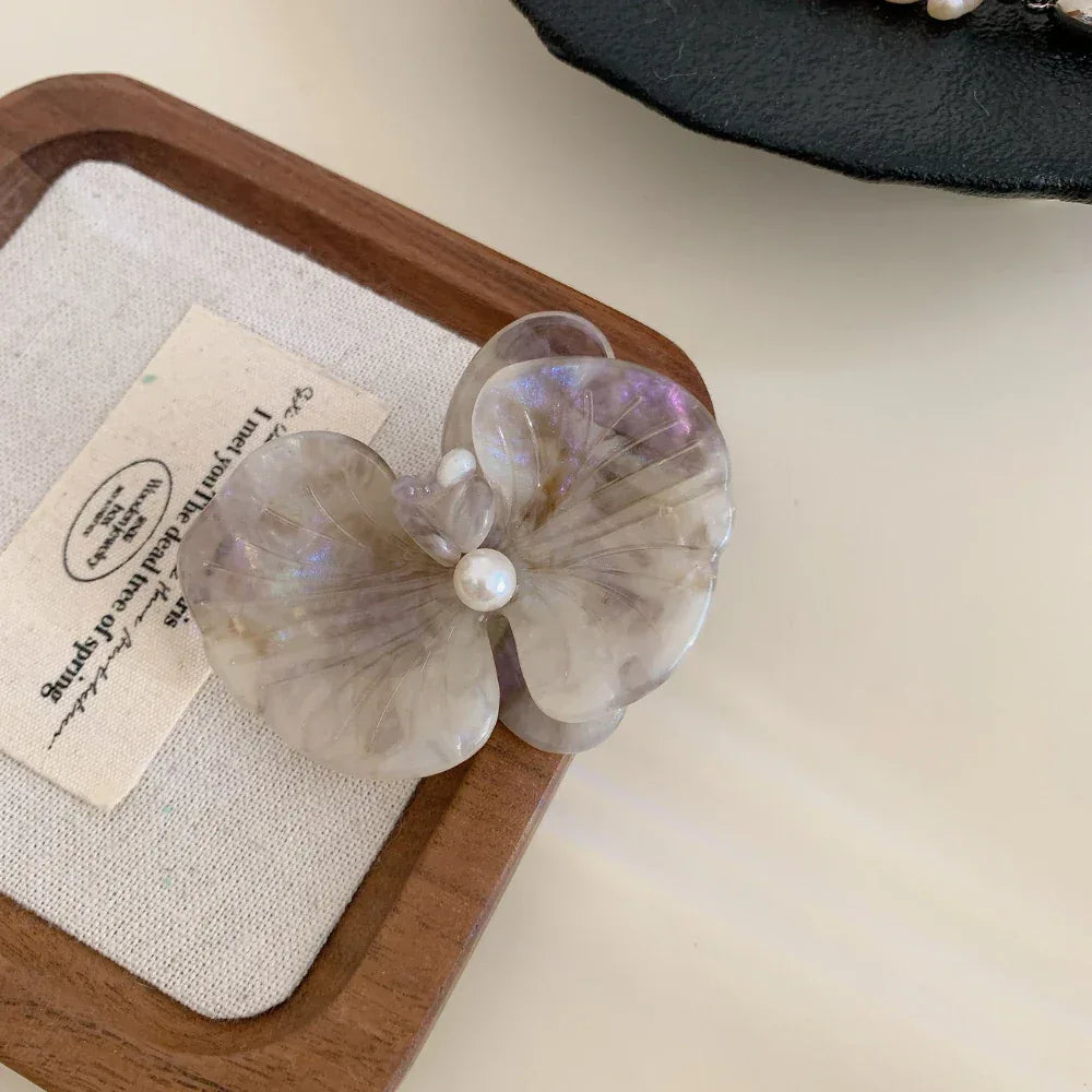 French Orchid Acetate Hair Clip with Pearl Accent - View 7 | TEVQA