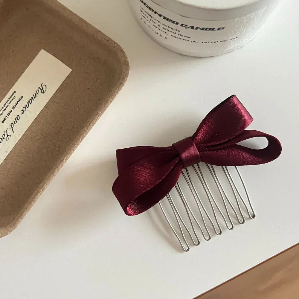 Satin bow hair comb pin - View 8 | TEVQA