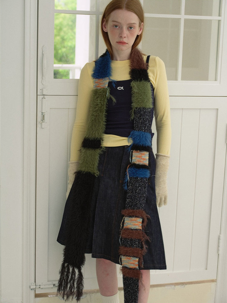 Mixed Texture Striped Skinny Scarf