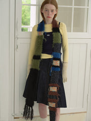 Mixed Texture Striped Skinny Scarf