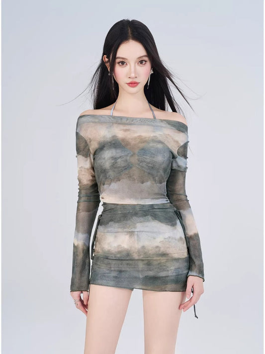 Tie-Dye 3-Piece Bikini Set Grey