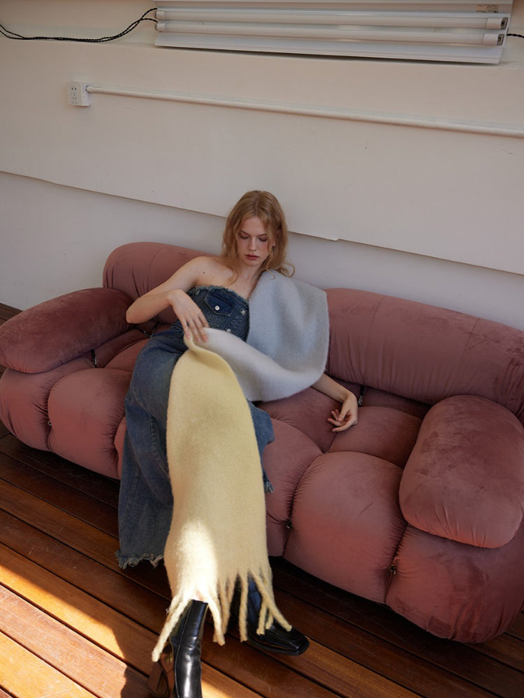 Oversized gradient wool blend scarf with fringed edges - View 7 | TEVQA