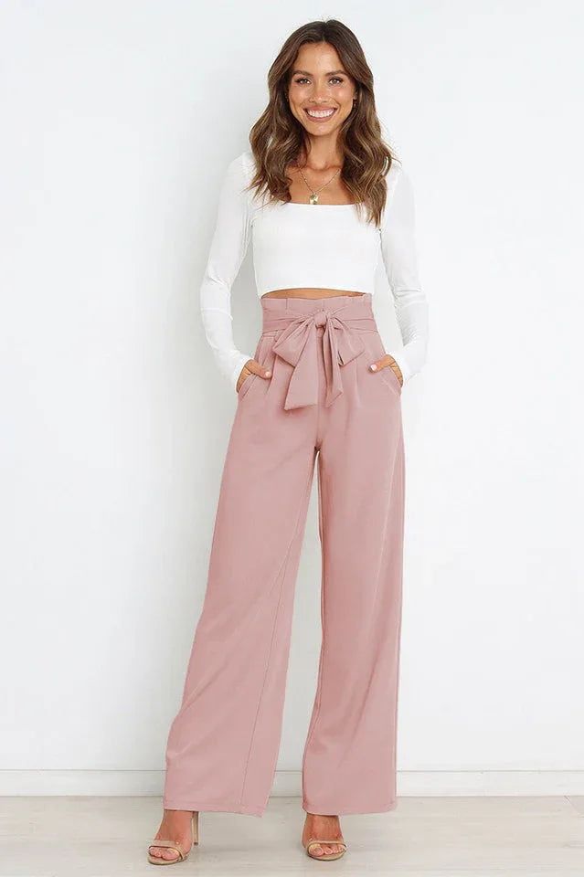 Belted wide leg crepe trousers - View 58 | TEVQA