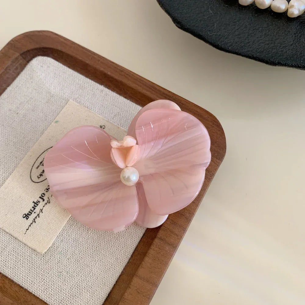 French Orchid Acetate Hair Clip with Pearl Accent - View 11 | TEVQA
