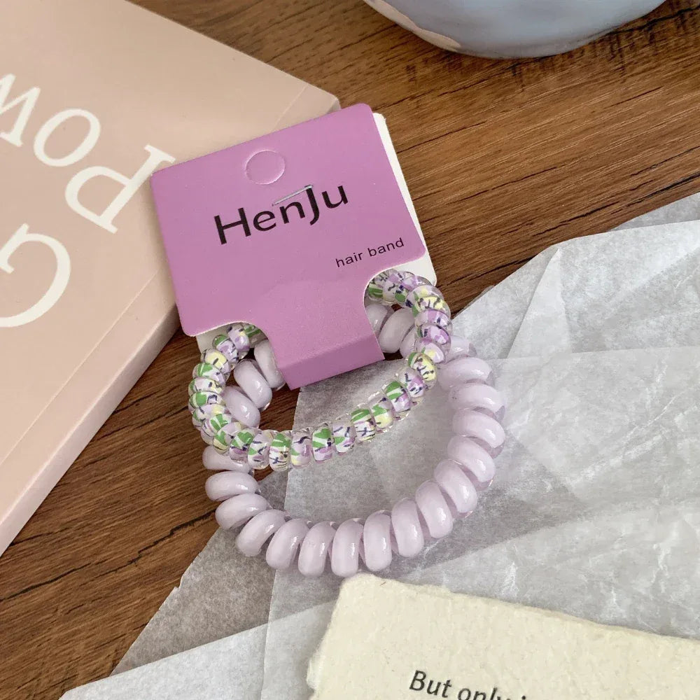 Ditsy floral spiral hair tie in pastel color - View 10 | TEVQA