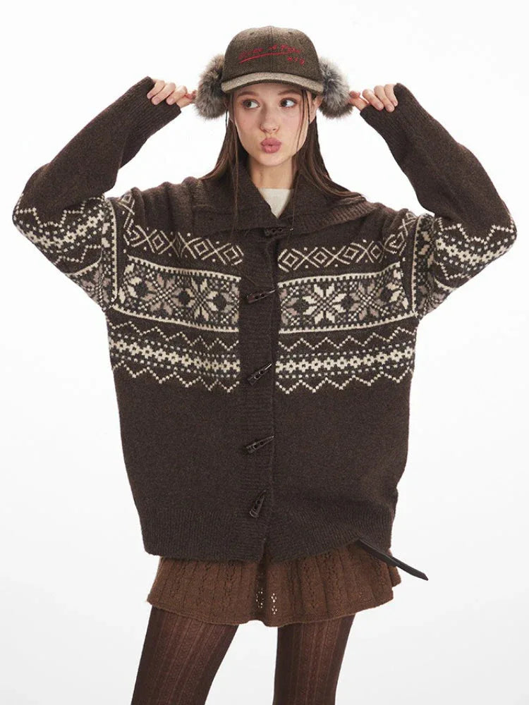 Vintage Fair Isle Toggle Button Cardigan - TEVQA