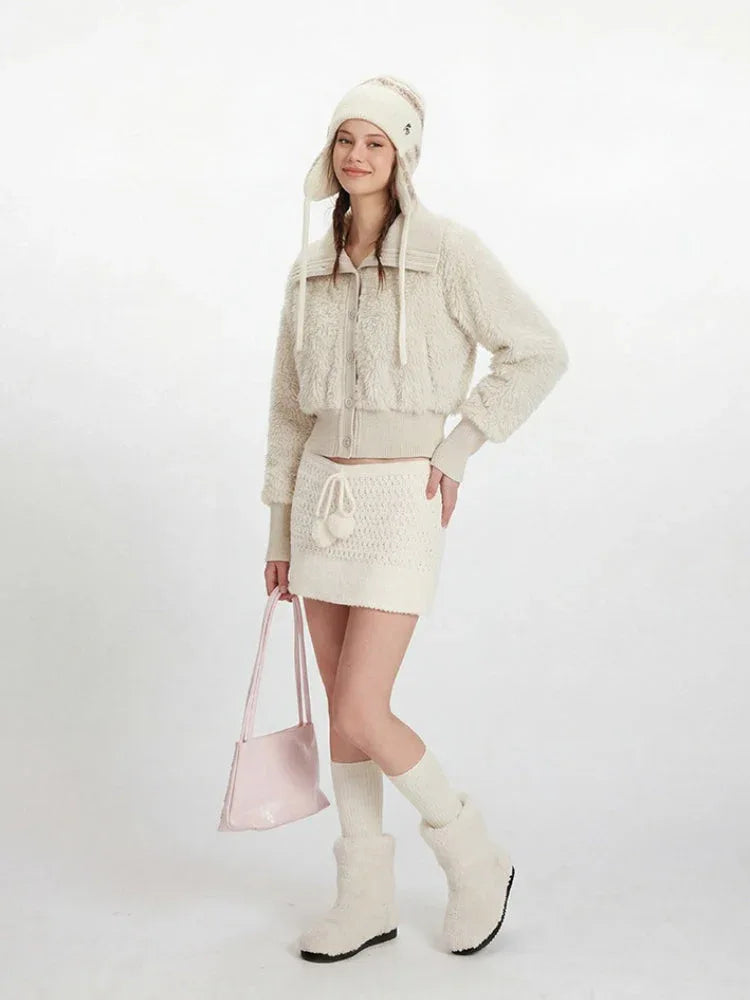 Cream White Cropped Sherpa Jacket - TEVQA