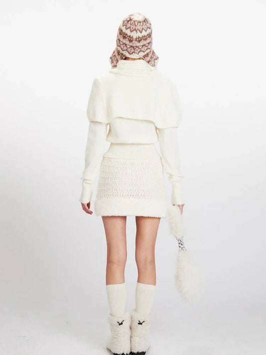 Winter Coquette Mock Two-Piece Capelet Sweater - TEVQA