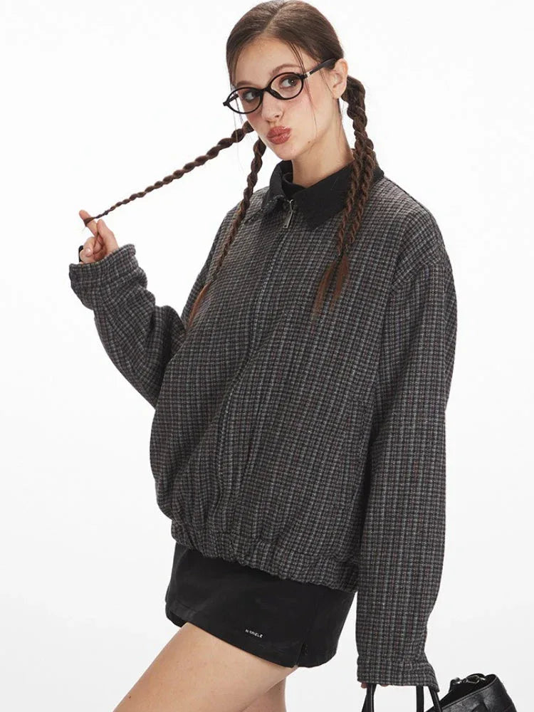 Vintage Reversible Plaid Bomber Jacket - TEVQA