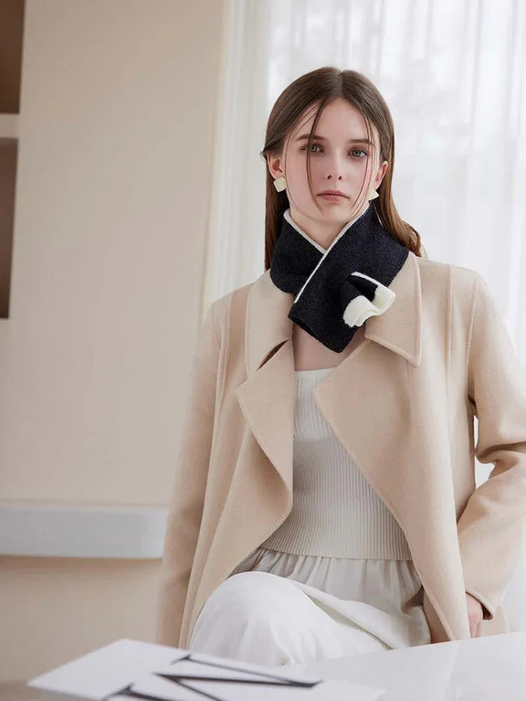 Two-tone knit cross scarf - View 28 | TEVQA