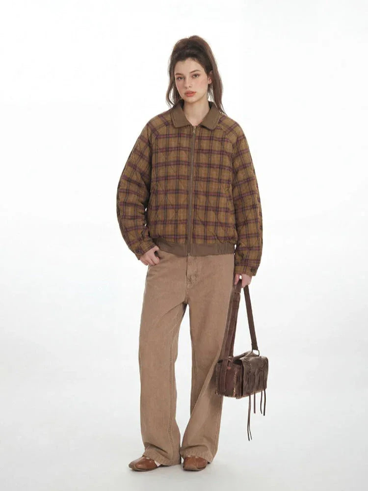 Reversible Vintage Plaid Bomber Jacket - TEVQA