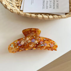 Floral & Rhinestone Inlaid Acetate Hair Claw Clip (4 Inch)