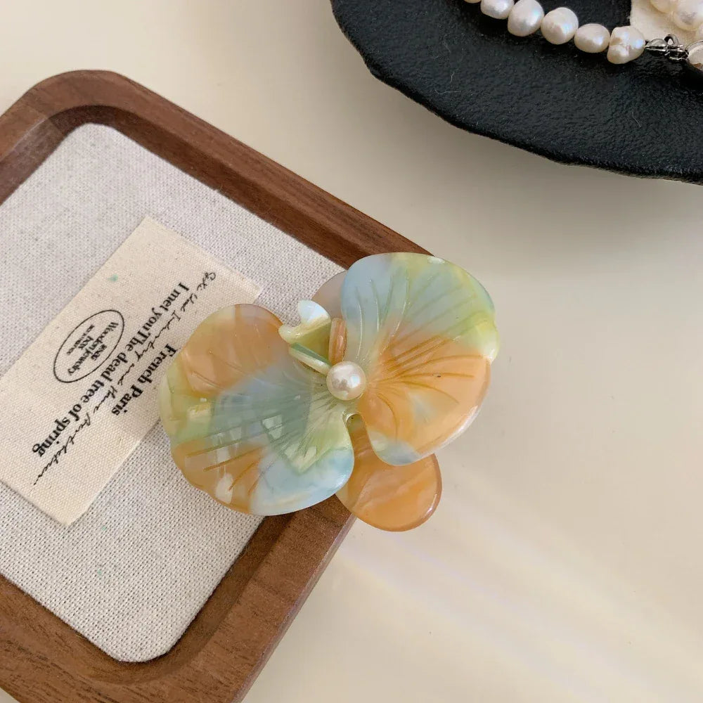 French Orchid Acetate Hair Clip with Pearl Accent - View 12 | TEVQA