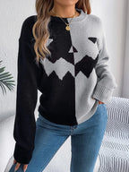 Spooky Chic Split Color Block Pumpkin Sweater - TEVQA